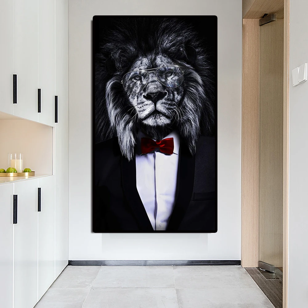 

Black Wild Lion in a Suit Canvas Art Posters And Prints Abstract Lion Smoking a Cigar Canvas Paintings On the Wall Art Pictures
