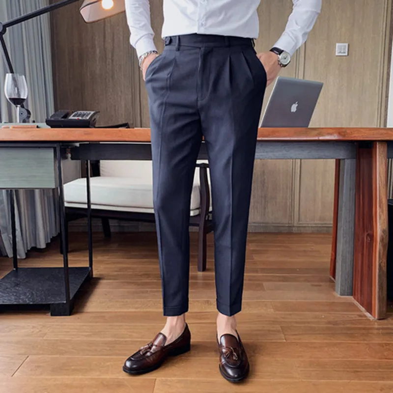 

2021 Brand Men Gray Business Suit Pant Casual Formal Man Dress Pants Spring Spring Pantalon Costume Slim Fit Suit Trousers 29-36