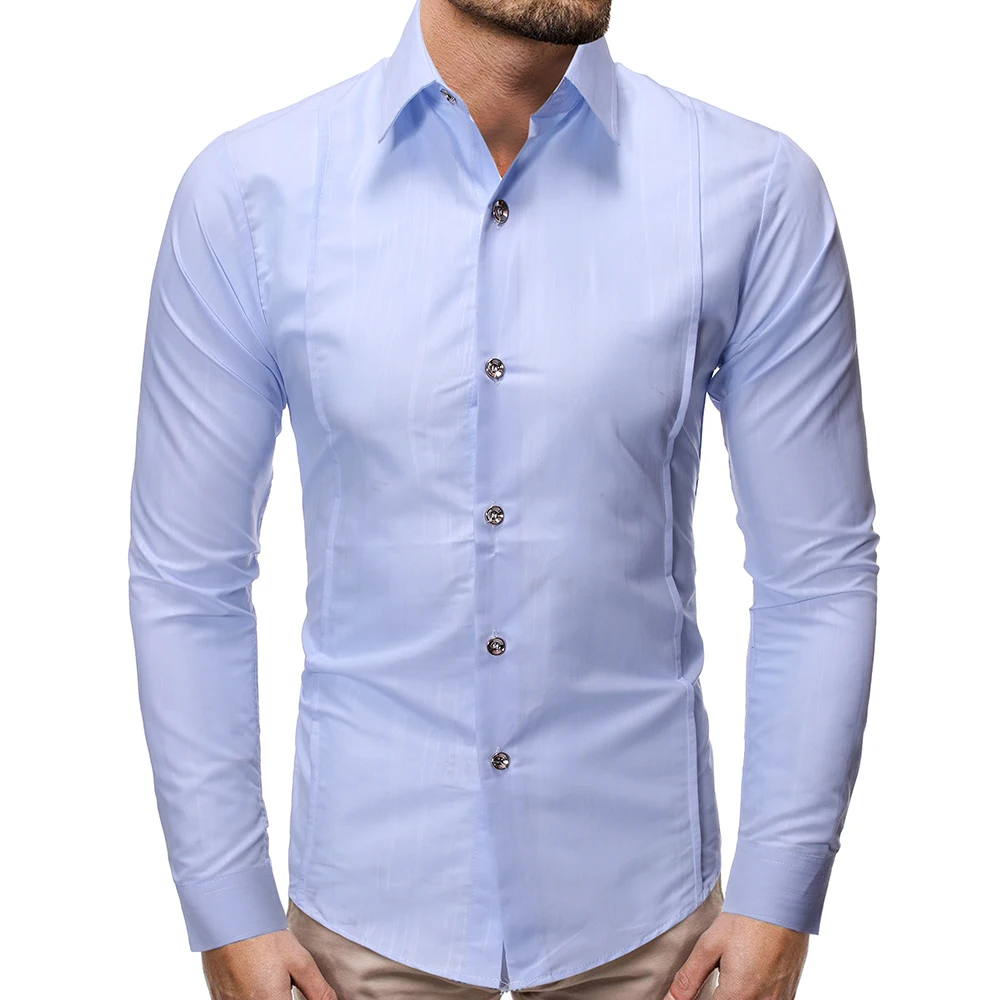 Мужские рубашки Новое поступление Мужская Облегающая рубашка с текстурным