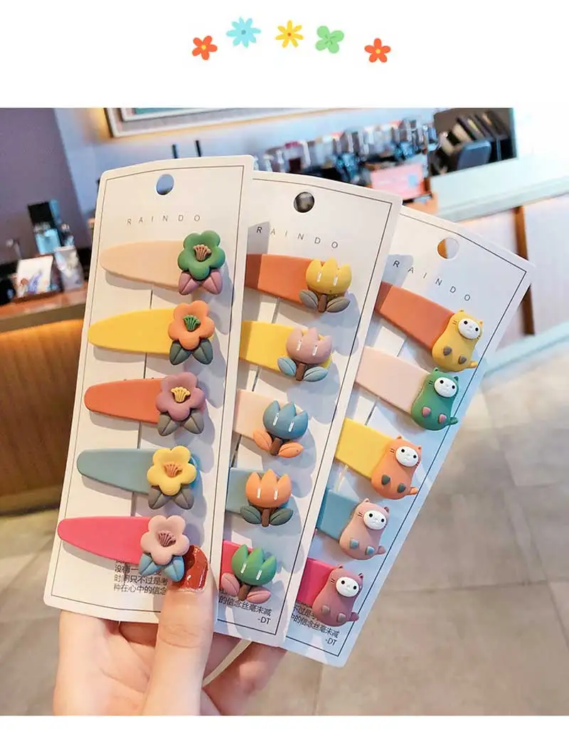 

5 шт. Матовые акриловые заколки с героями мультфильмов, детские милые заколки для волос, заколки с цветами, фруктами, животными, для девочек, ...