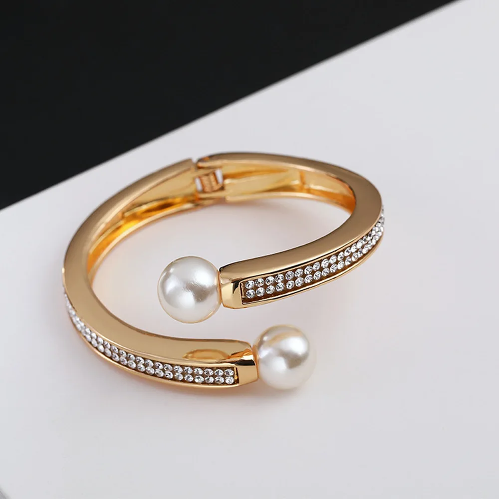 

Anke Store Bangles Bracelets for Women Original Design Fashion Jewelry Simple Luxury Double Open Pearl Rhinestone Gold Bracelet