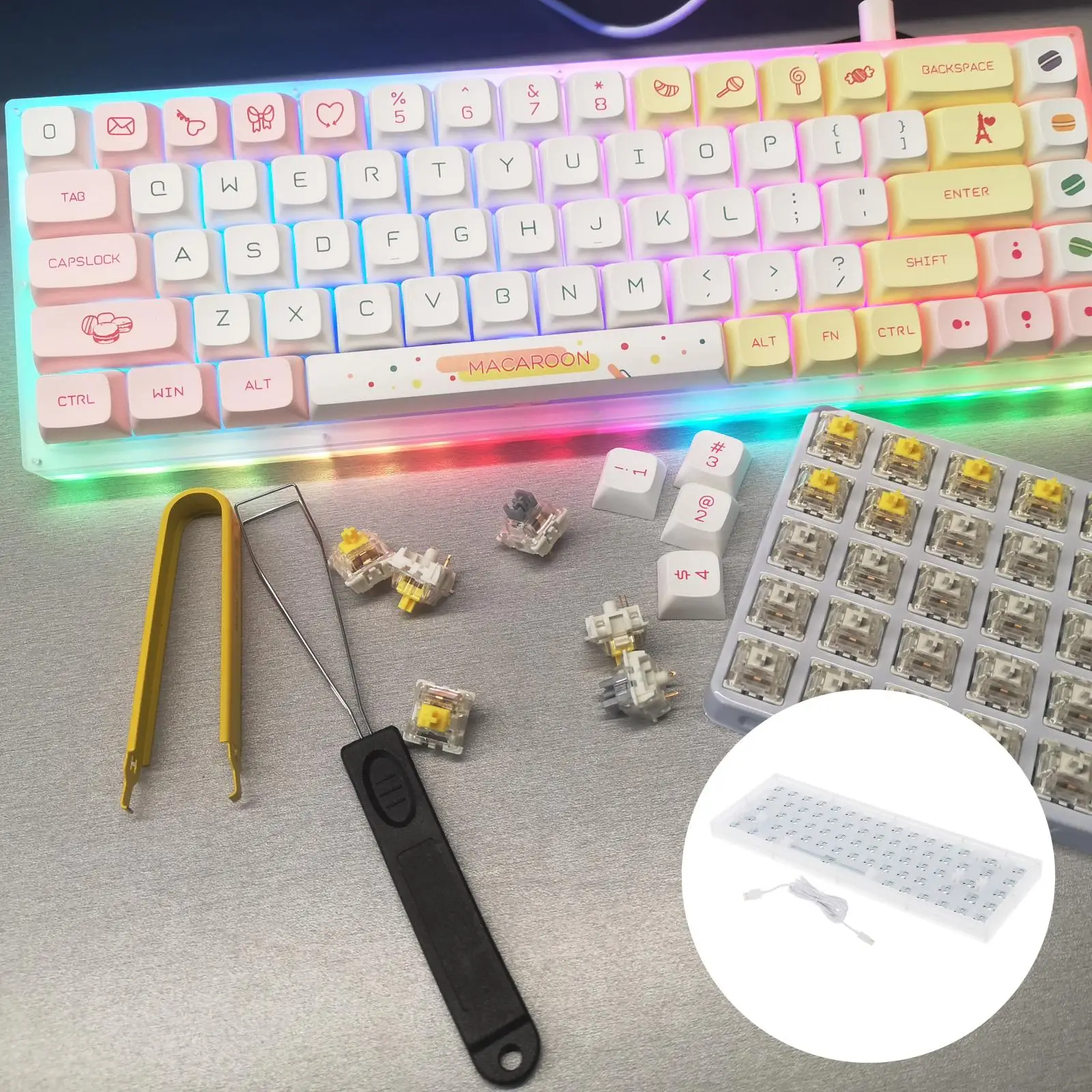 

65% компактная акриловая прозрачная раскладка, набор «сделай сам», 68 клавиш, компьютерная механическая клавиатура, RGB подсветка, подключи и р...