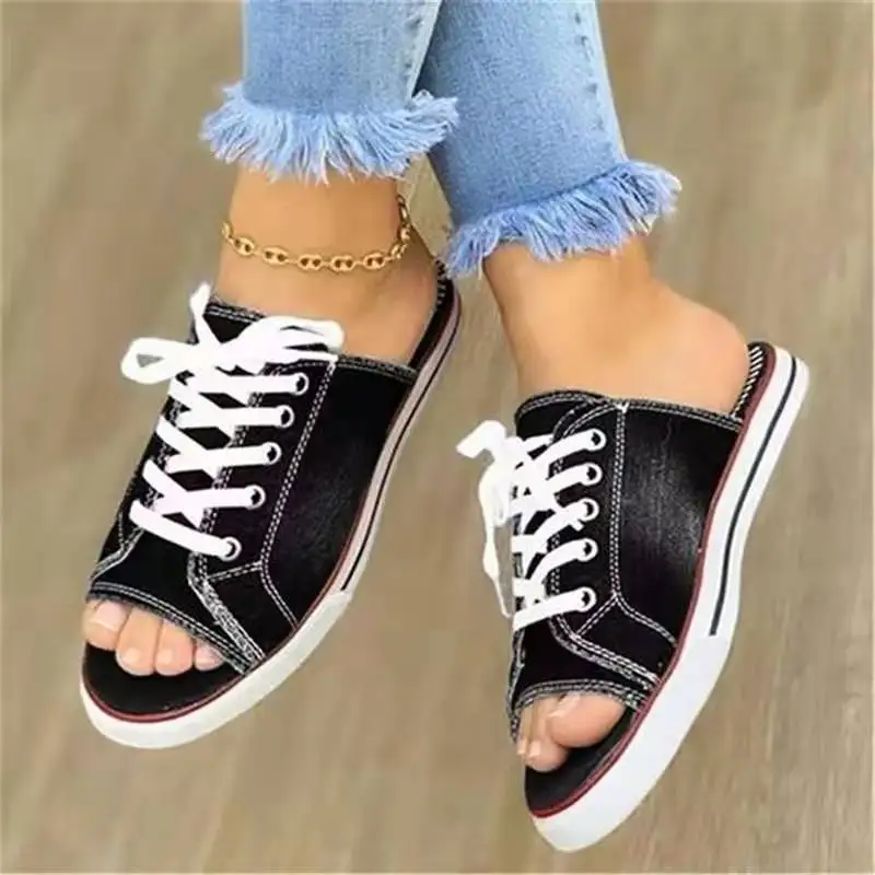 

Fashion Women Denim Canvas Slippers Outdoor Ladies Beach Slippers Summer Walking Shoes Female Footwear Sandals Size 35-43