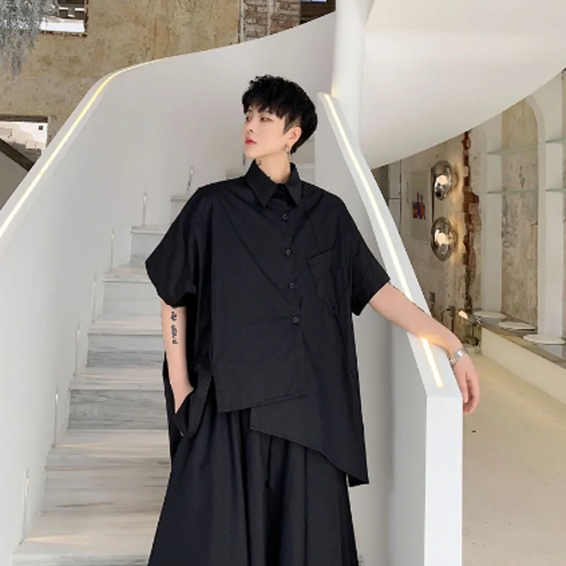 Рубашка мужская оверсайз асимметричного дизайна в японском стиле винтажная