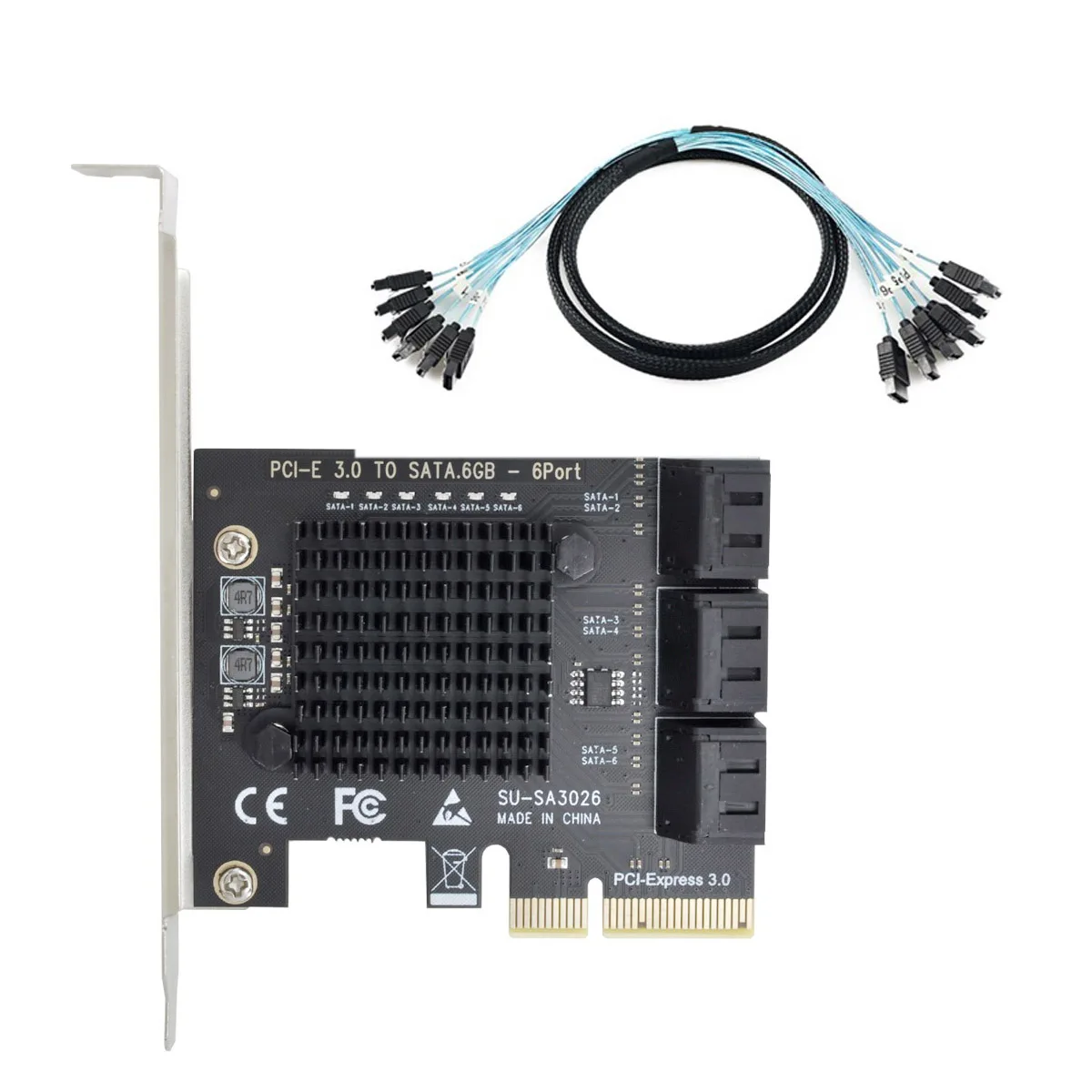 

Cablecc PCI-E 6 портов SATA 3,0 к PCI Express x4 плата расширения с 6 SATA кабелями ASMedia чипсет