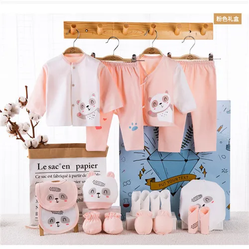 12pink with bag 18 шт./лот, комплекты одежды для новорожденных девочек хлопок, комплект для маленьких девочек, мягкая осенняя одежда для маленьких мальчиков шапочка для малышей - Цвет: 12pink with bag