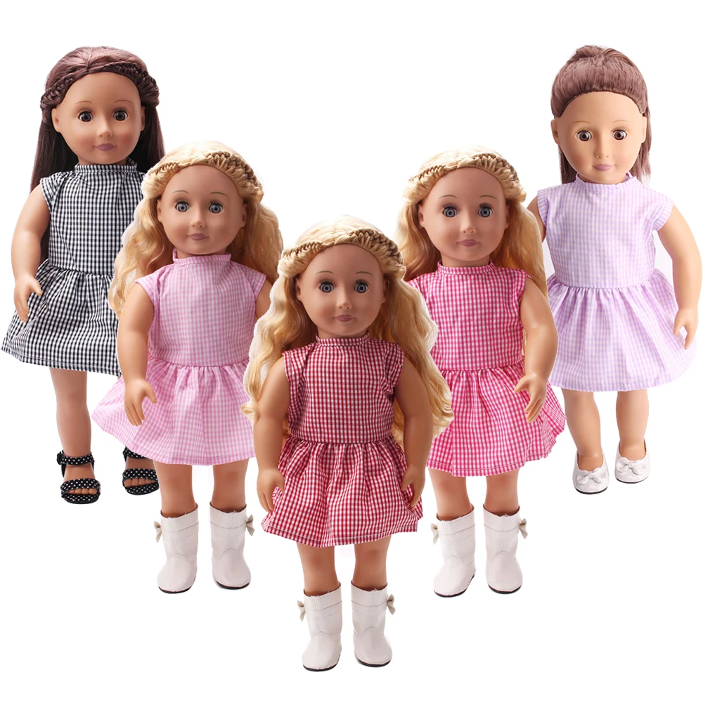 

18 Inch American Doll Girls Simple Plaid Dress American Newborn Clothes Baby Toys Accessories Fit 40-43 Cm Boy Dolls Gift c121