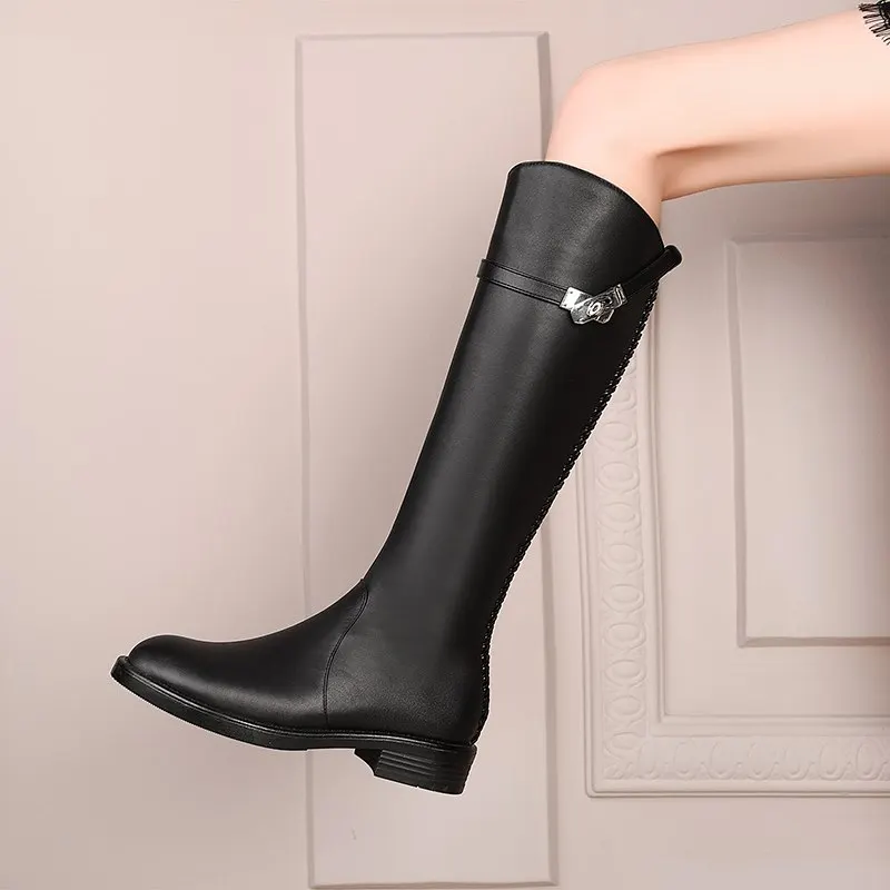 black soft leather MORAZORA/ г., новые зимние сапоги модные женские сапоги до колена брендовые кожаные женские ботинки на молнии с пряжкой - Цвет: black soft leather