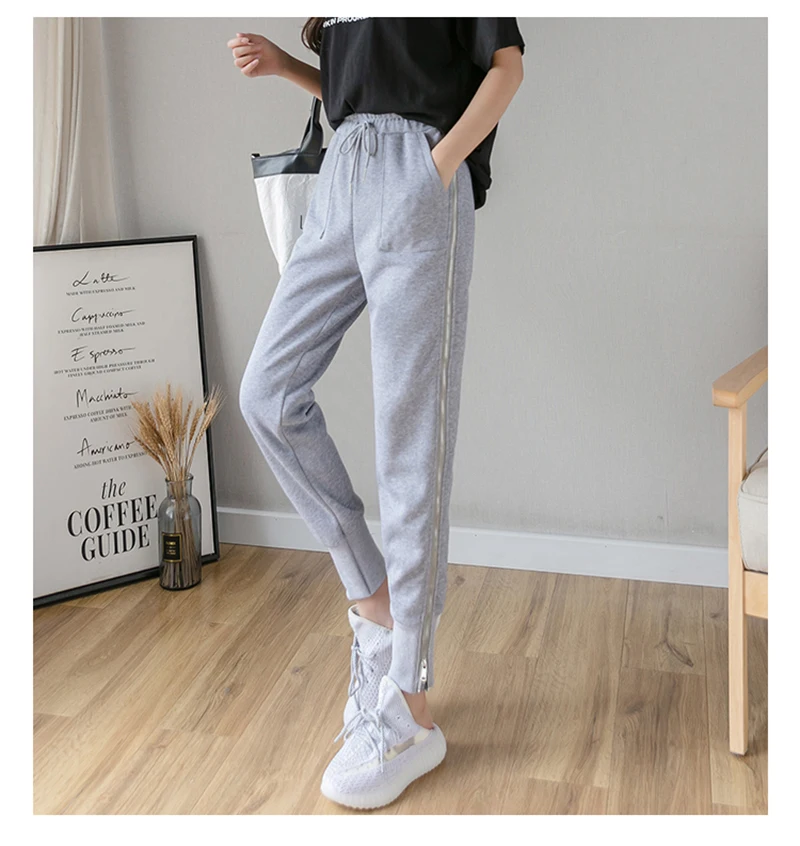 

2020 Spring Casual Sports Pants Women High Waist Zipper Radish Sweatpants Loose Harem Pants Cotton trousers women pocket Pants
