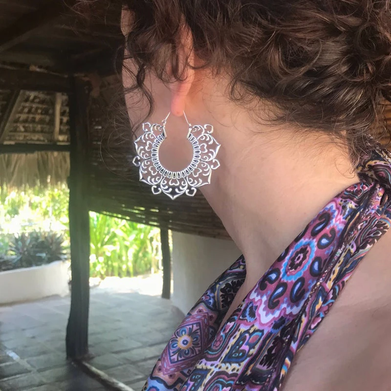 Tocona богемные золотые вырезанные Винтажные серьги мандала большой цветок женские