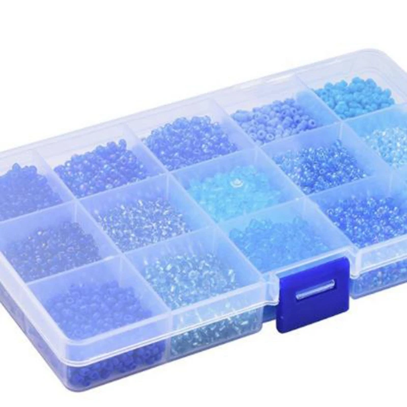 

300Pcs Mixed Color Dyed Wood Beads Colorful Wooden Square Loose Spacer Beads & 1set Blue Series Boxed Glass Rice Beads