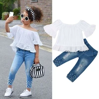 1 6y toddler kids baby girls clothes sets white tops t shirt denim long pants jeans outfits set