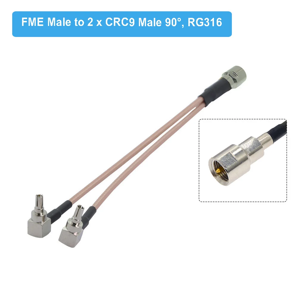 FME Male to Dual CRC9 /TS9 Прямоугольный штекер Y-образный сплиттер-Сумматор RG316