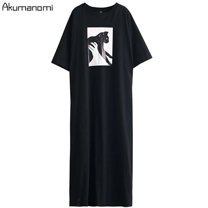 Хлопковые длинные Harajuku черные футболки платья для женщин размера плюс 7xl 6xl 5xl xxxxl