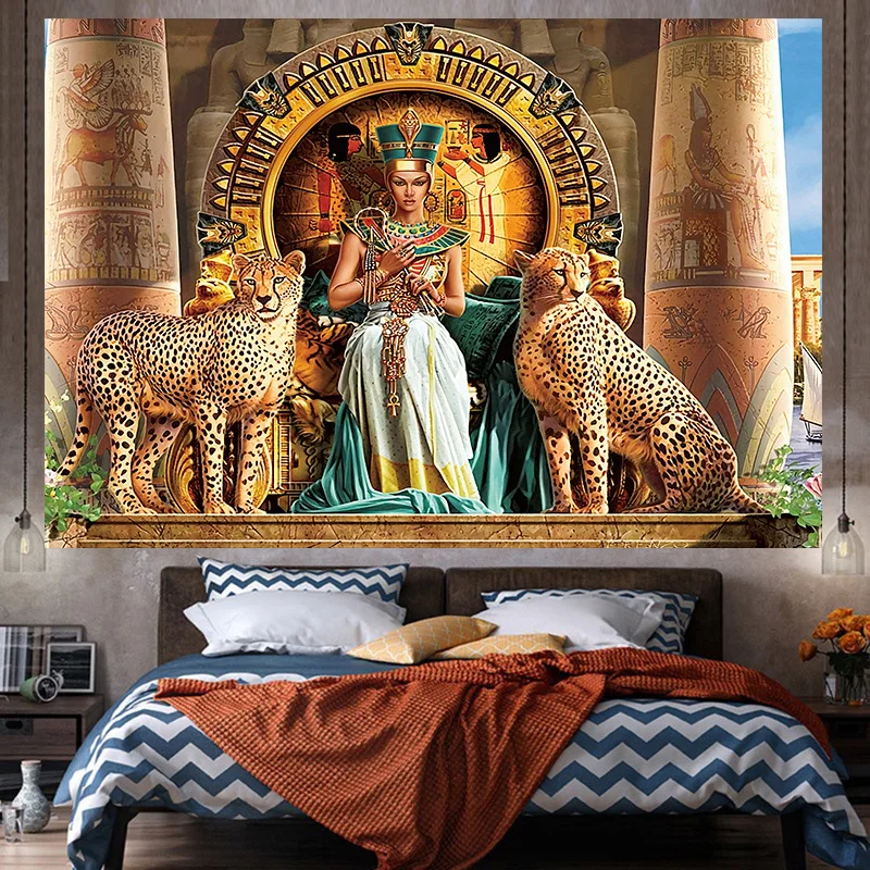 Egypt Tapestry Home Decoration Wall Mat Leopard Printing Ancient Egypt Golden Palace Wall Cloth