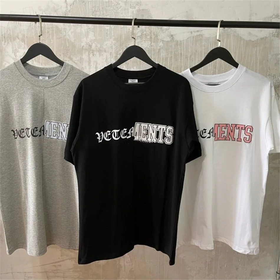 

VETEMENTS T Shirt Men 1:1 High Quality T Shirt Patchwork Embroidered Font Vetements Tee Oversize VTM cotton shirt women