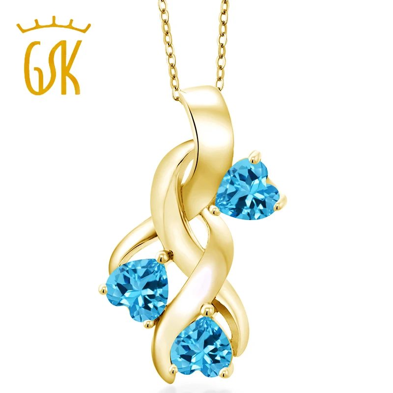 GemStoneKing 1 65 Ct Голубой топаз 18K позолоченный серебряный кулон ожерелье для женщин с