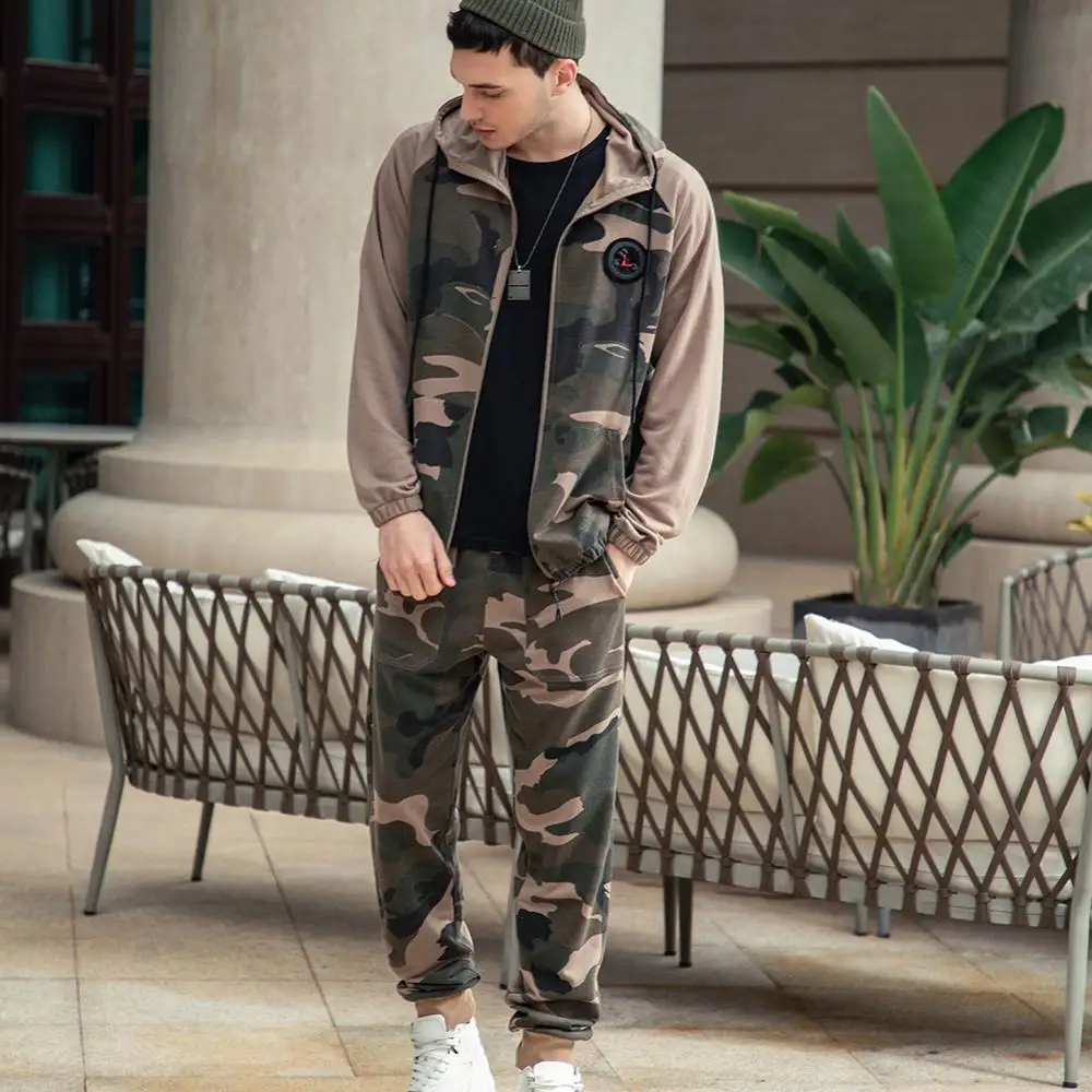 Мужской Камуфляжный спортивный костюм теплый тренировочный с капюшоном Свитшот