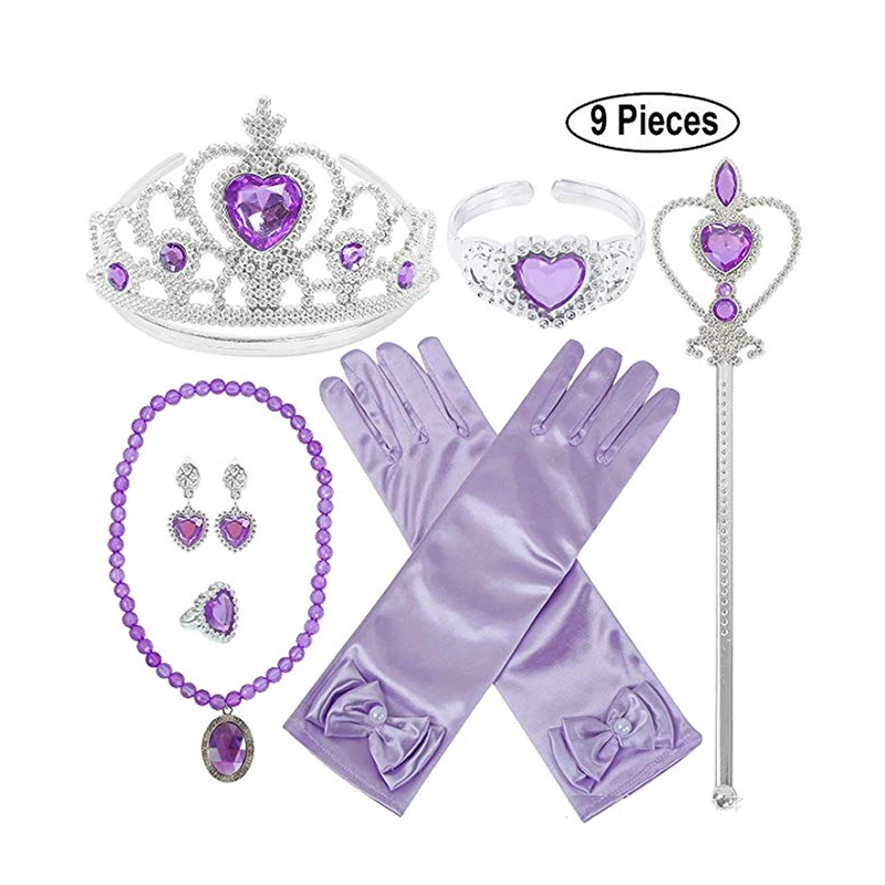 

9pcs/lot Disney Princess Beauty Fashion Toys Pretend Play Frozen Accessories Love Sticky Diamond Crown Magic Bar Crown Girl Toys