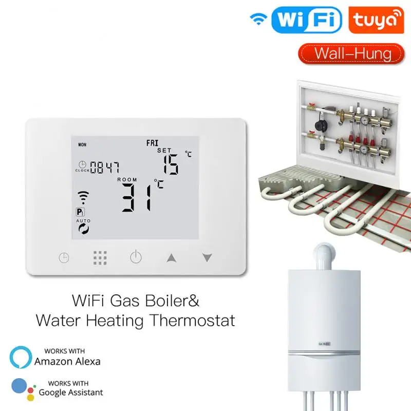 

Tuya WiFi +RF Wireless Smart Thermostat Electric Heating Water/Gas Boiler Temperature Remote Controller Work With Alexa Google