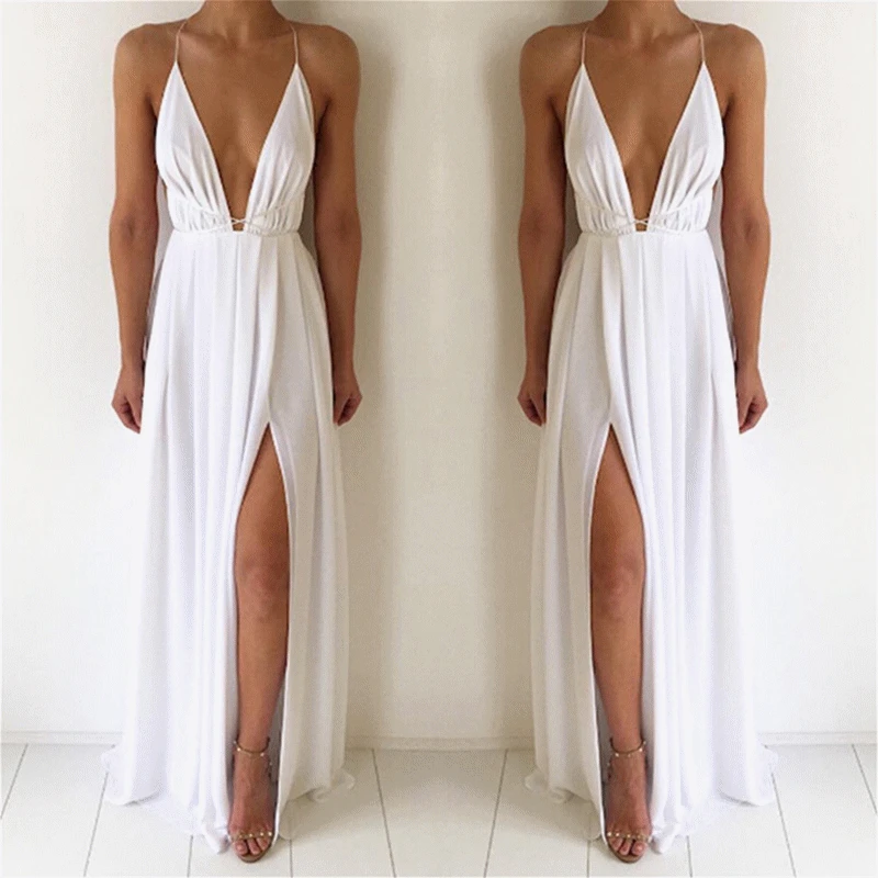 Sexy Maxi Dress Women Sleeveless Backless Boho Long Dress Bridesmaid Formal Summer Party Bandage Slit Dress Vestidos