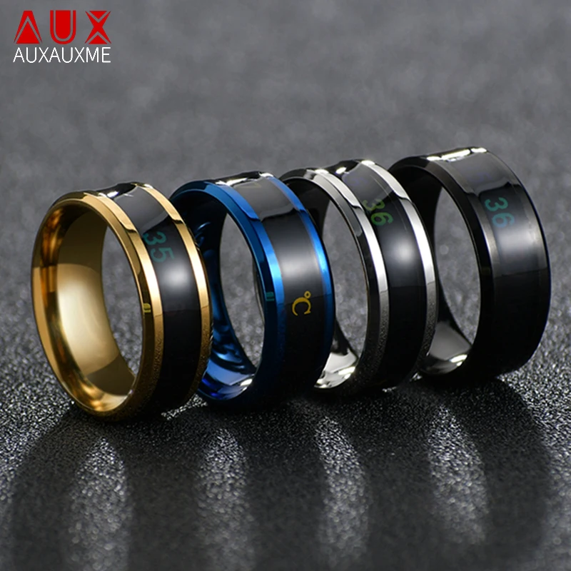 Модное интеллектуальное кольцо Auxauxme из нержавеющей стали с термометром простое