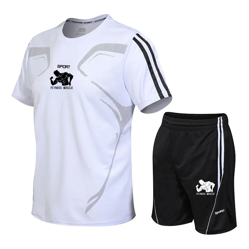 

men quick drying sets brand fitness muscle men sport suits Casual Short Sleeve Summer Tracksuit men fitness runnig sets