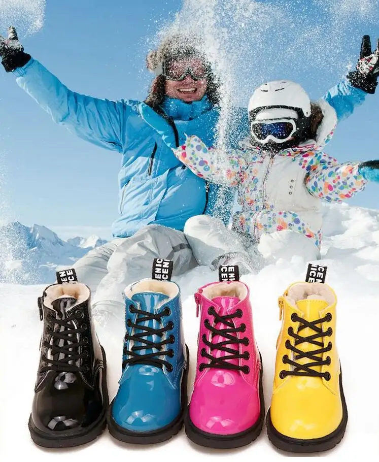 Детские водонепроницаемые лыжные ботинки размер 21-36 теплые плюшевые для девочек
