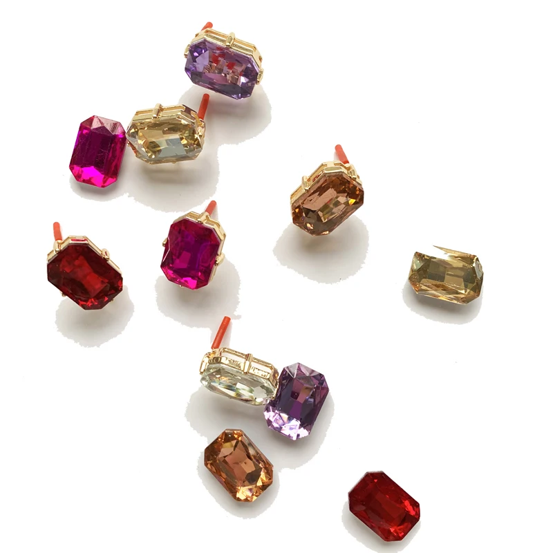 

Transparent Glass Stud Earring For Women Bohemia Trendy Geometric Square Acrylic Multicolor Crystal Earrings Wedding Jewelry New