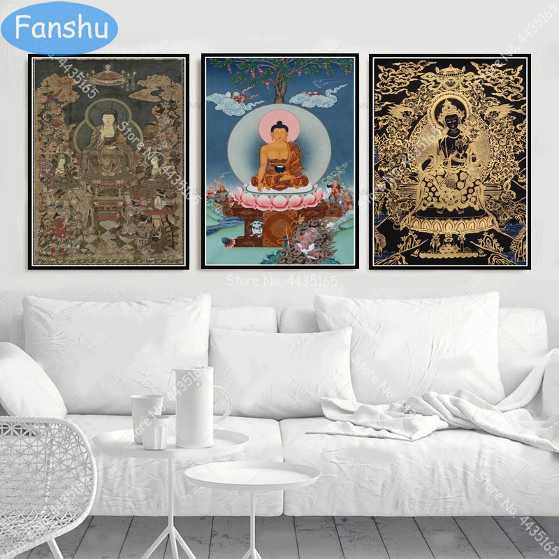 Sakyamuni and Arhat Thangka тибетский буддизм Постер Будды холщовые плакаты и принты