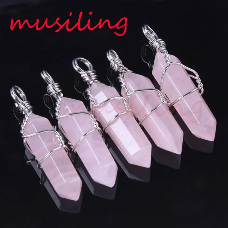 Ожерелье с подвеской в виде шестигранной призмы из натурального камня рейки