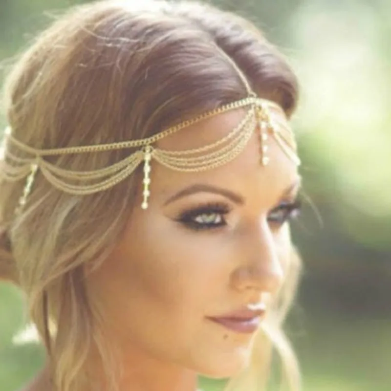 

Boho Draping Crystal Bride Hair Accesories New Fashion Elegant Head Chain Hair Jewelry Wedding Hairstyles Headpiece