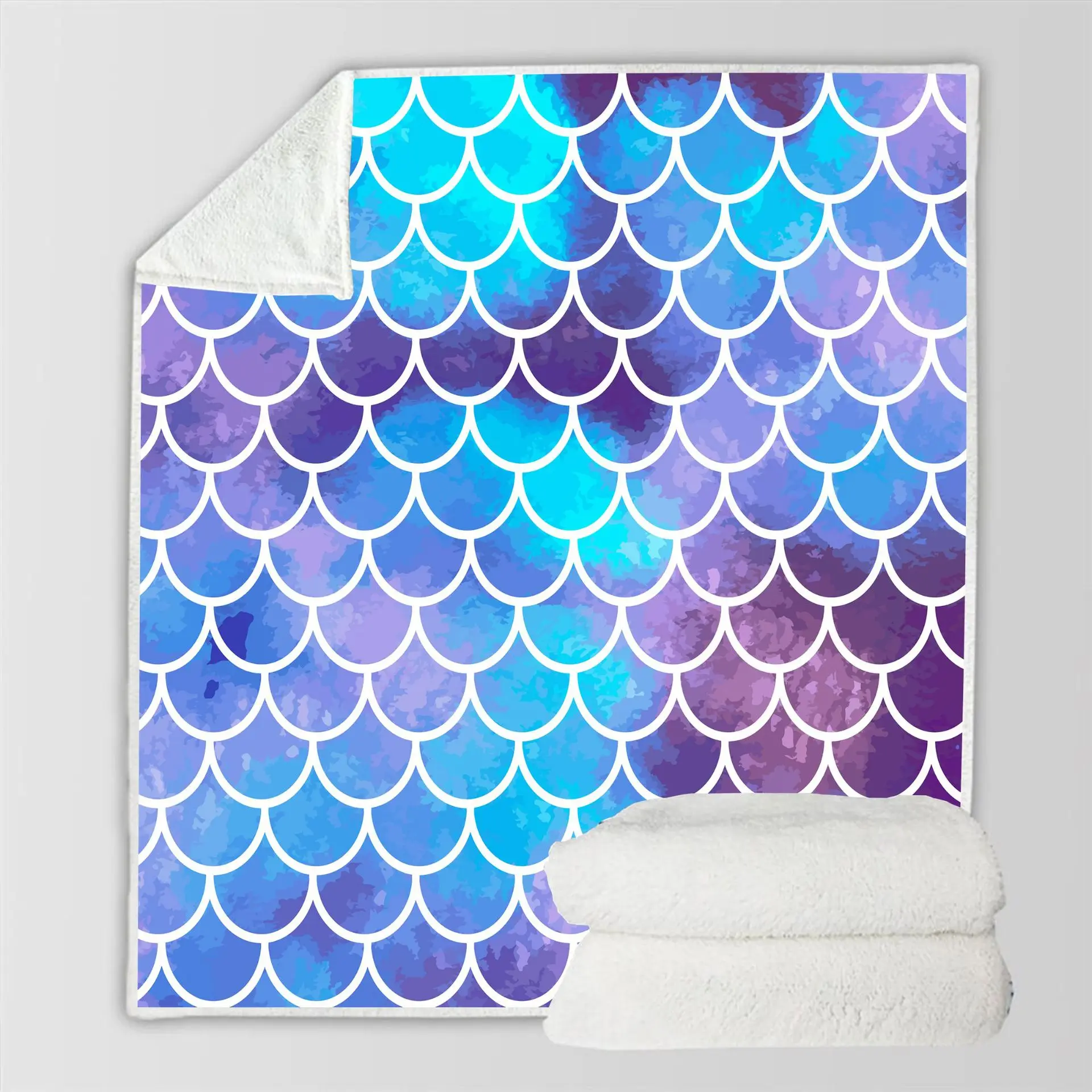 

Fish Scale 3D Printed Sherpa Blanket Couch Quilt Cover Travel Bedding Outlet Velvet Plush Throw Fleece Blanket Bedspread 07