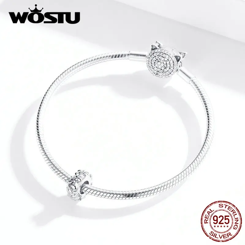 WOSTU 925 пробы Серебряный цветок Божья коровка силиконовые пробки Бусины разделитель Шарм Подходит браслет кулон ювелирные украшения CTC112