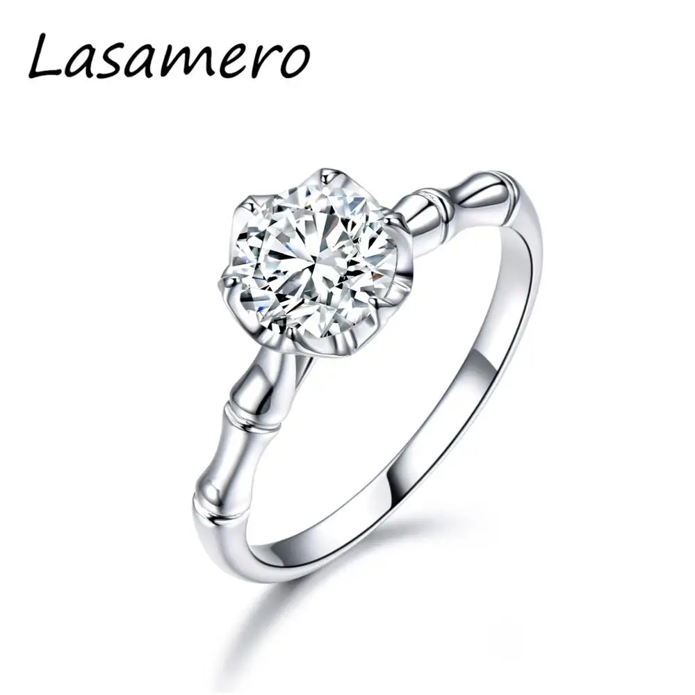 

LASAMERO Bone Band Special Design 1.00CT Round Cut Moissanites Engagement Wedding Ring Solid 14K Gold Handmade Stackable Ring
