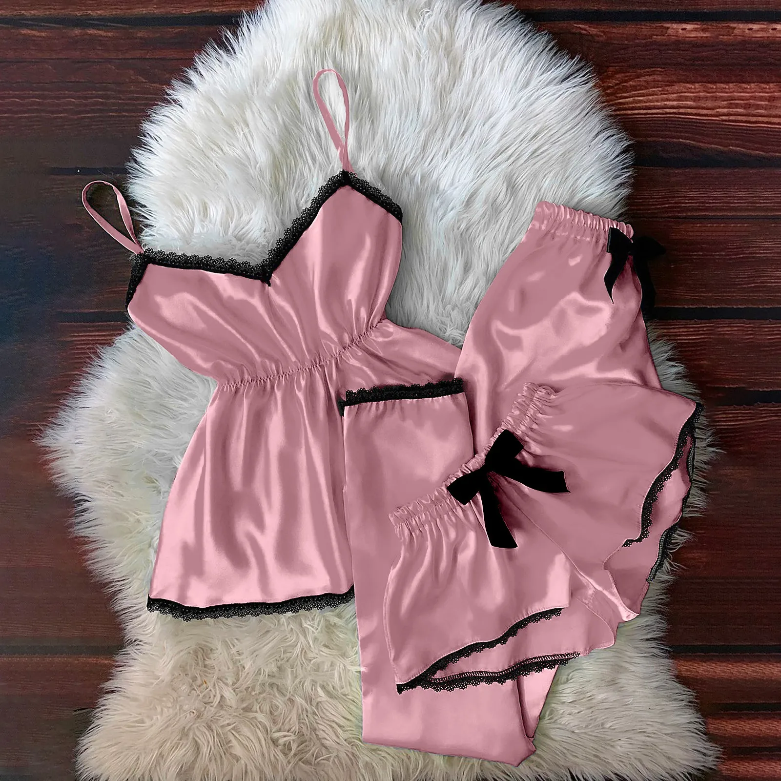 

Women Sexy Underwear Lace Stain Camisole Pajamas Bowknot Shorts Set V-Neck Cami Nighties Wear Pijama Home Nightwear J60