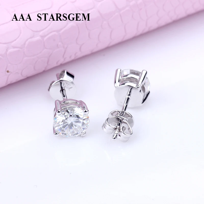 Классические Вечерние серьги гвоздики AAA Starsgem из белого золота 18 карат круглой