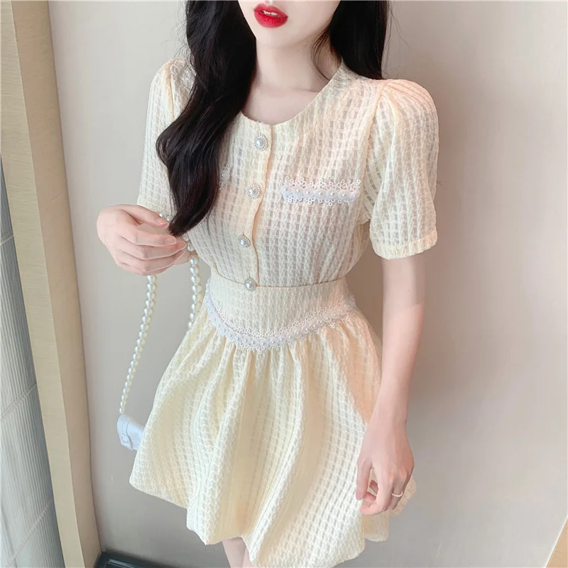 Женский комплект из двух предметов однотонная Милая рубашка с коротким