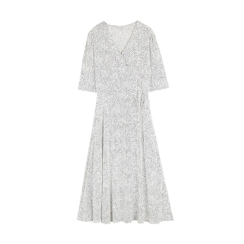 

2021 summer new style temperament slim V-neck fashion floral dress women's drooping waist long skirt 22099