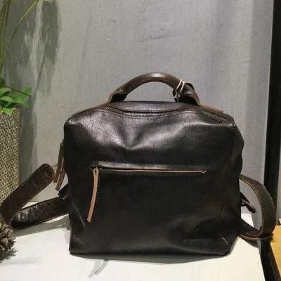brown Vendange оригинальная женская сумка винтажный кожаный рюкзак женская простая коробка модная кожаная сумка 2357 - Цвет: brown