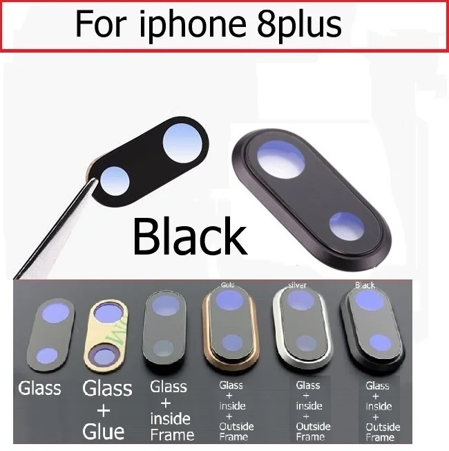Black For iphone 8p Задняя камера стеклянная крышка объектива с держателем рамы для iPhone 6 6S 7 8 Plus стеклянная линза камеры+ рамка запасные части - Цвет: Black For iphone 8p