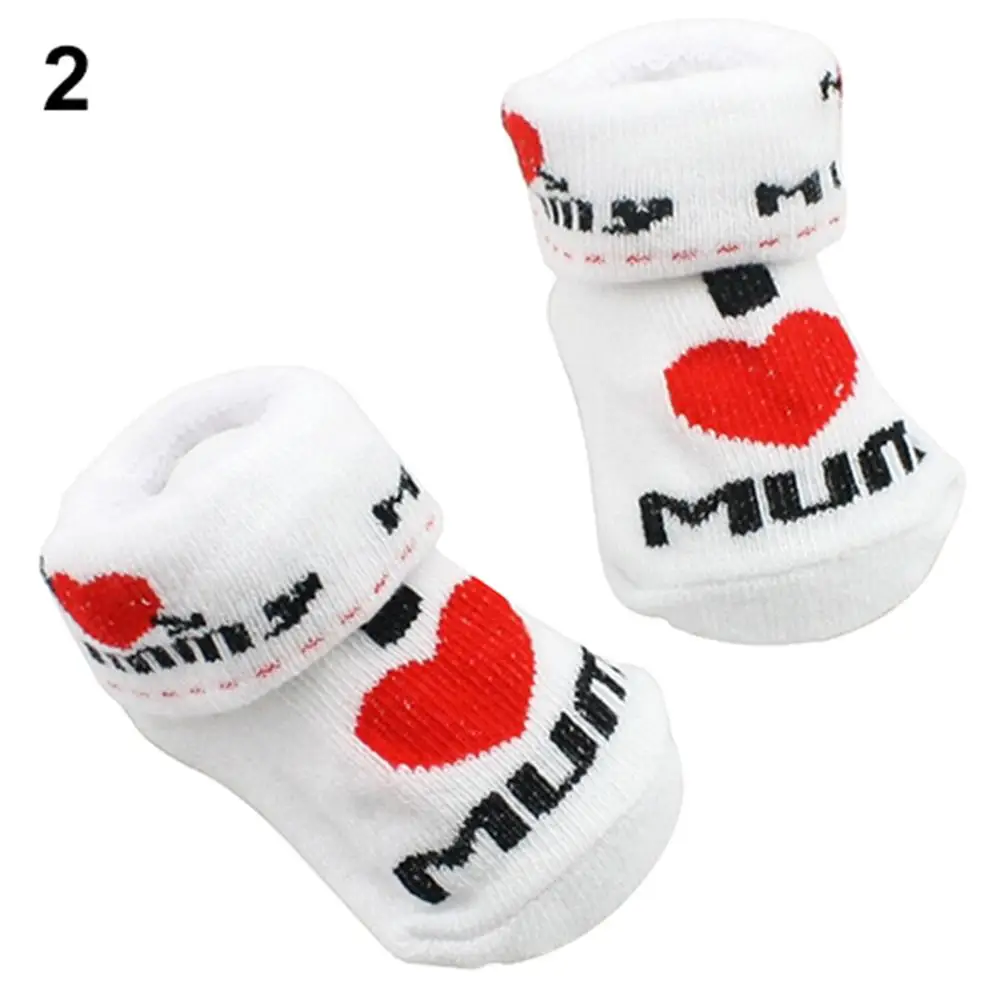

Indoor Sock Shoes Newborn Baby Socks Winter Thick Terry Cotton Baby Girl Sock with Rubber Soles Infant I Love Mum/Dad Funny Sock