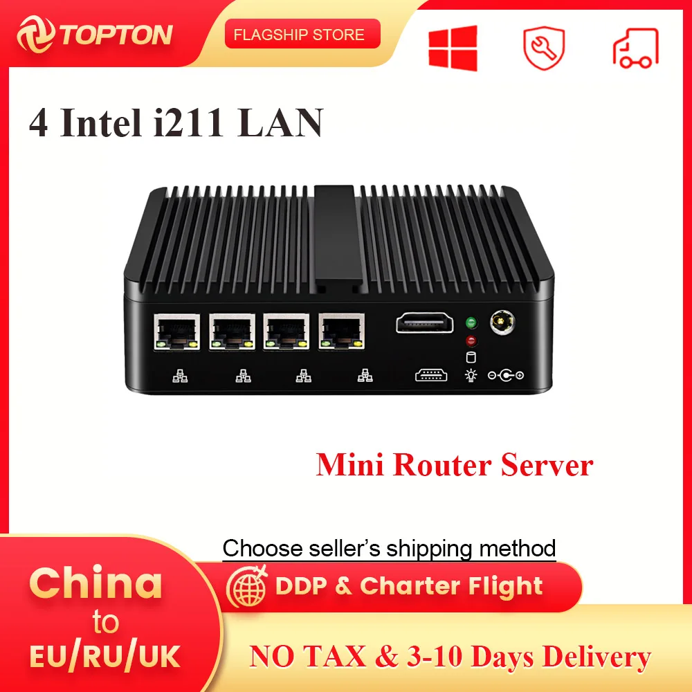 Topton Fanless Mini PC 4 Intel i211 LAN 6*USB RS232 HDMI Firewall Appliance Router Intel Celeron J4125 AES-NI pfSense Mini PC