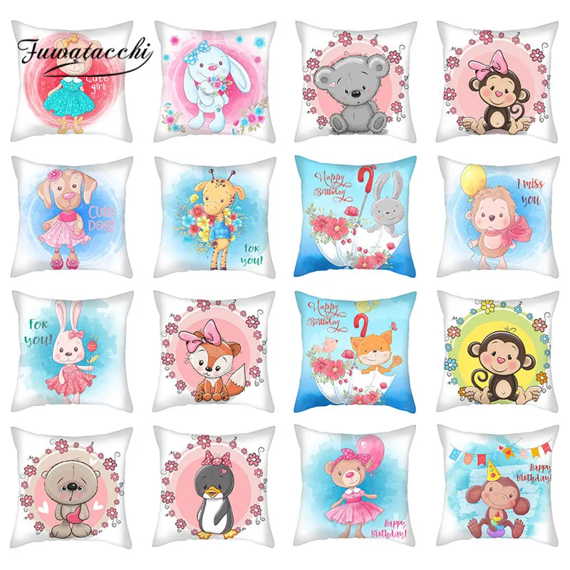 

Fuwatacchi Cartoon Animals Printed Cushion Cover Rabbit Cat Pillow Covers New for Home Sofa Decorative Throw Pillowcases 45*45cm