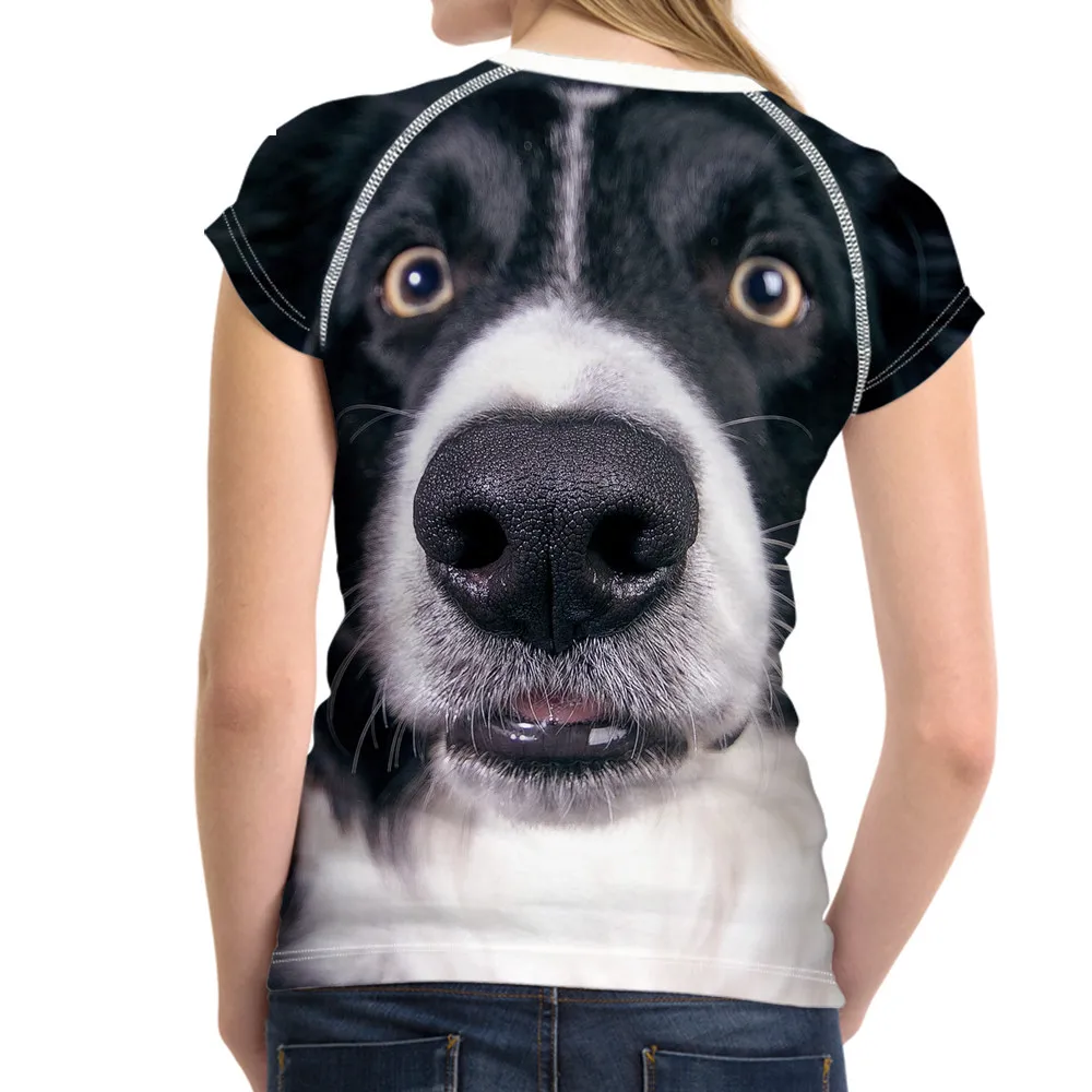 

Brand Kawaii Woman Summer T Shirt Funny 3D Dog Little Border Collie Printed O Neck T-shirt for Teen Girls Short Tees