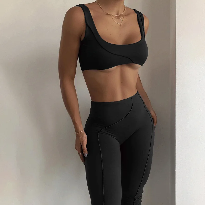 

Комплект женский из 2 предметов, пикантный короткий спортивный костюм, брючный костюм, жилет, топ, корректирующие фигуру, спортивные штаны с ...