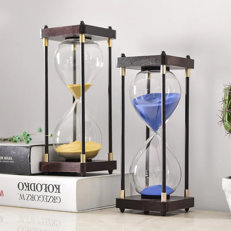 Reloj de arena cuadrado con fondo de madera, cron&oacute;metro de 30 minutos, adornos para el hogar, medidor de hora de cocina, azul-3
