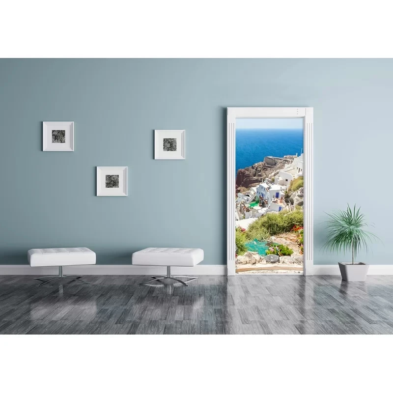 Бесплатная доставка самоклеящаяся дверная наклейка Греция здание фото обои