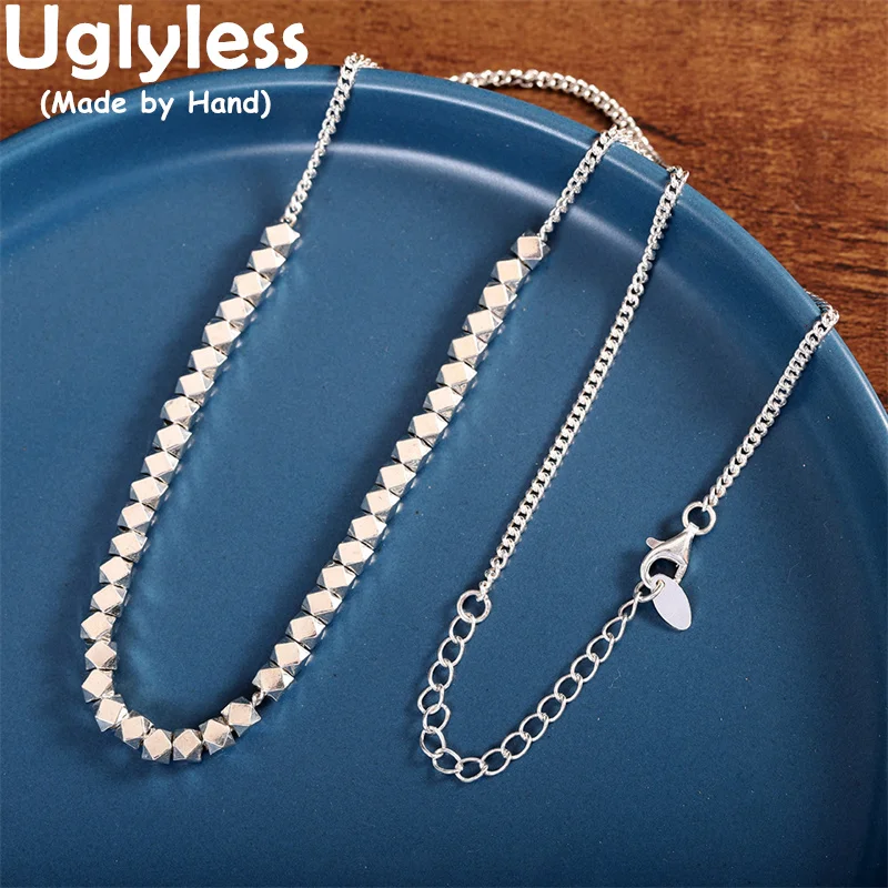 

Uglyless Real Silver Stones Beading Bracelets Necklaces for Women Minimalist 925 Silver INS Popular Dress Jewelry Sets + Chains