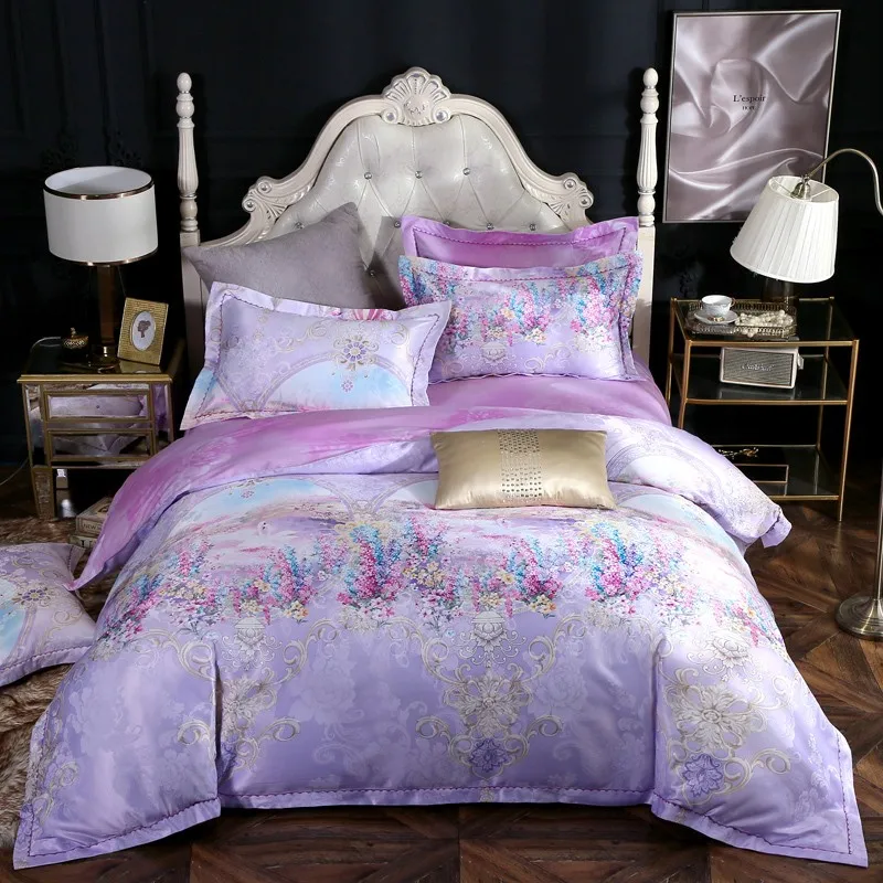 Фиолетовый lavende Bloom Комплект постельного белья полная королева 4 шт набор